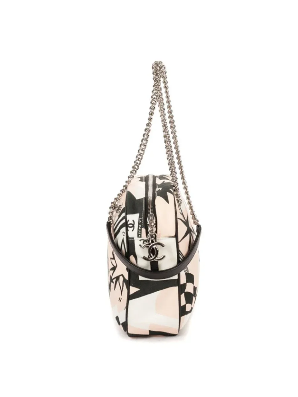 Chanel la Pausa Bay Camera Bag White Black Pink Printed Canvas